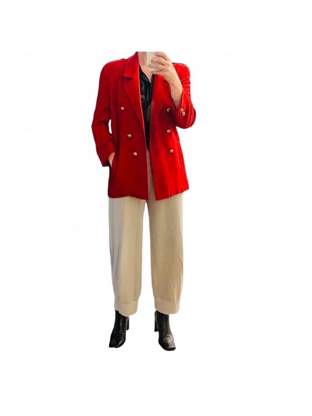 Jaeger Red Blazer Military Wool Classic Peacoat Relaxed Gold Coat Jacket 8 M